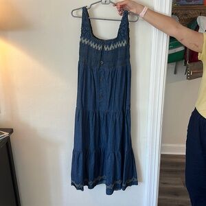 Medium Denim Sleeveless Smocked Maxi Dress